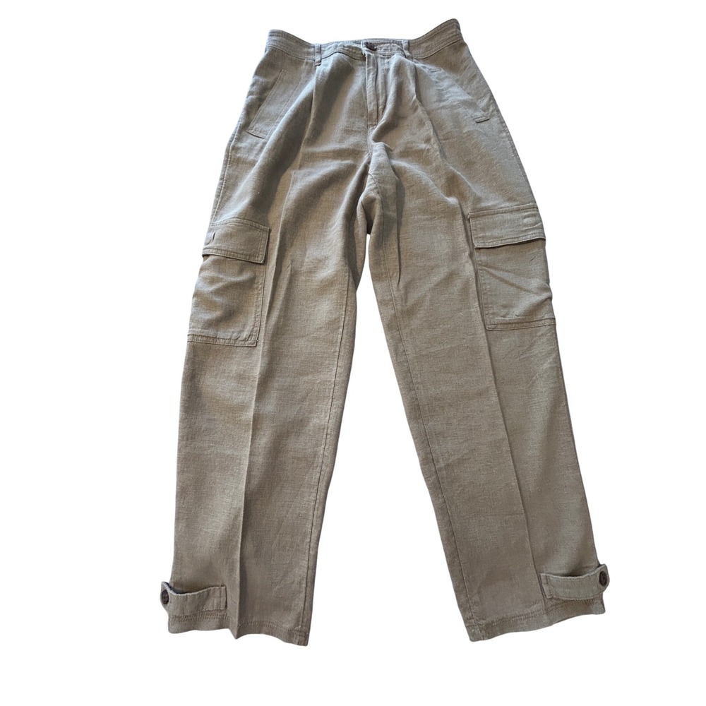 A New Day Womens Size 6 Linen Blend Tan Cargo Pants Button Cuff‎